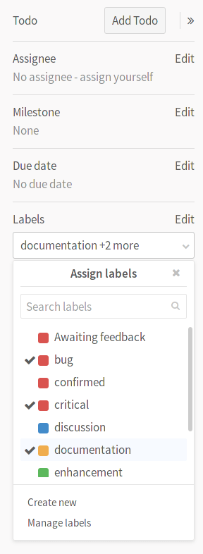 Assign label in sidebar